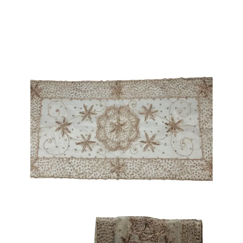 Table Runner and 2 Place Mats Embroidered Gold Beaded Accents, Indian or Persian
